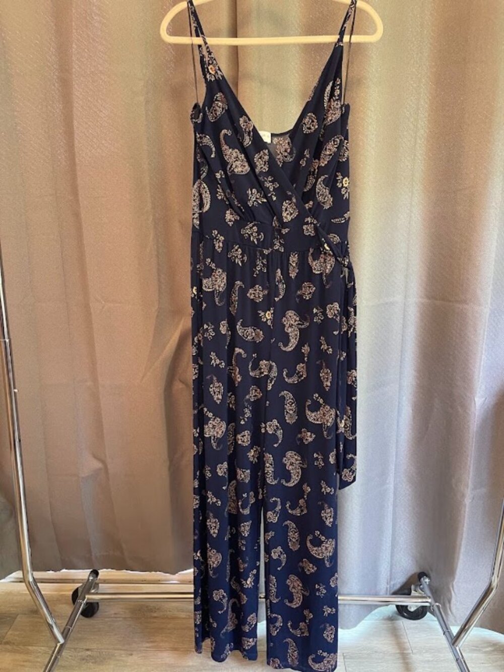 Kaileigh Navy Size X-LARGE Adjustable Spaghetti Strap Side Tie Jumpsuit